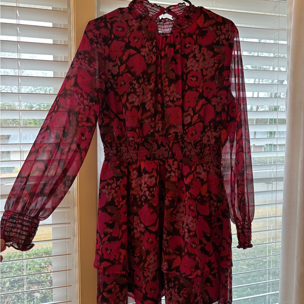Steve Madden Red Floral Long Sleeve Dress